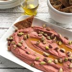 Lemony Beet Hummus with Poached Pistachios 2