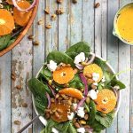 Spinach Salad with Pistachios, Halos, Goat Cheese, and Mint